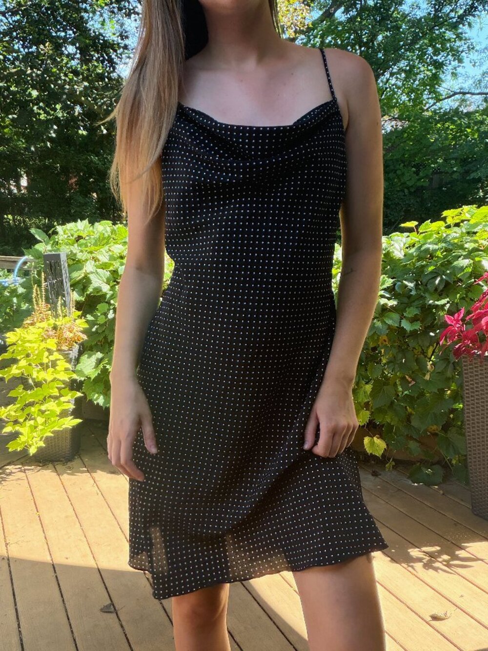 Vintage Reitmans black with white polka dot tie back detail dress